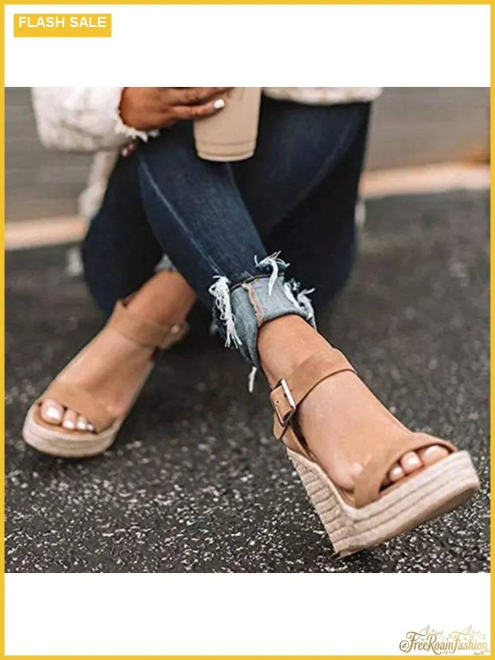Women's Platform Wedge Sandals Ankle Strap Open Toe Faux Leather